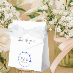 Royal Blue Simple Heart Wreath Monogram Wedding Favour Box
