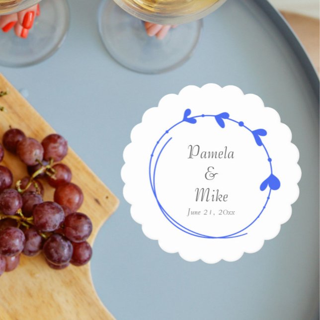Royal Blue Simple Heart Wreath Wedding Paper Coaster (In Situ Wedding)