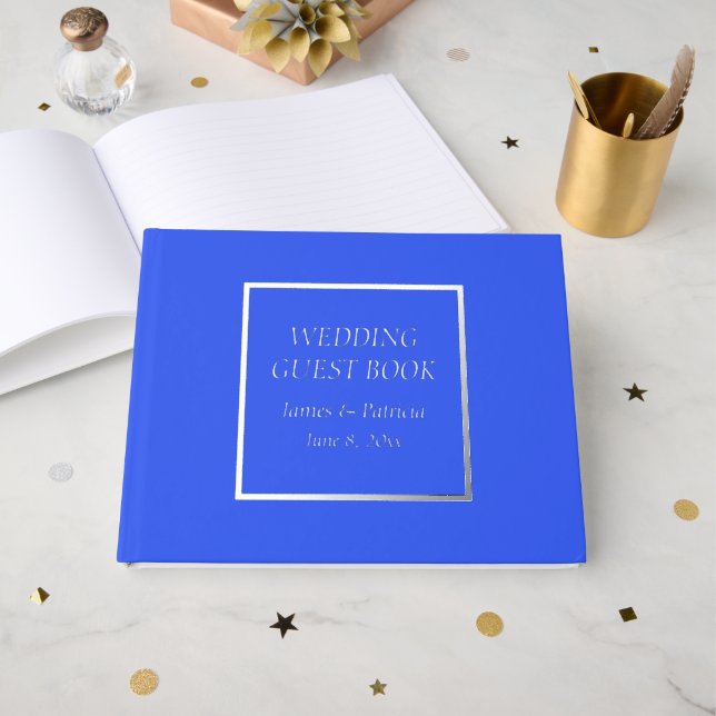 Royal Blue Simple Stylised Lettering Wedding Guest Book (Front Open)