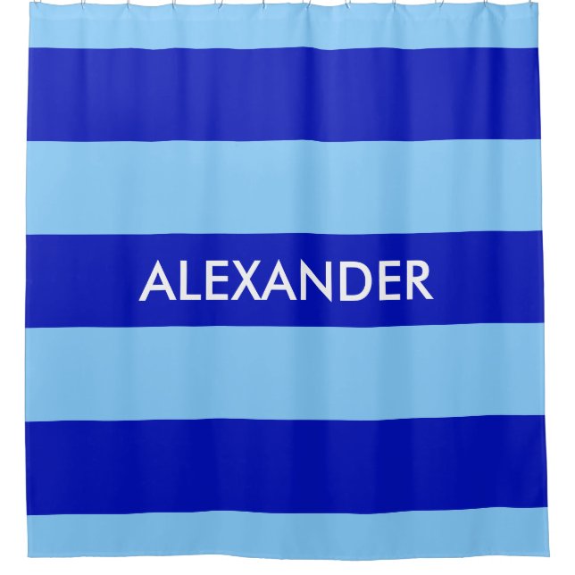 Royal Blue Sky Blue Bold H Stripe #3 Monogram Shower Curtain (Front)