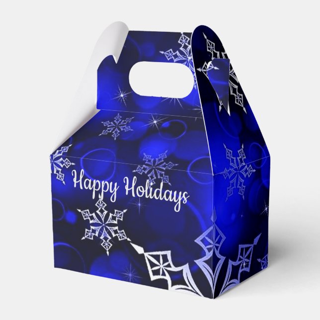 Royal Blue Snowflake Motif Gable Favour Box (Front Side)