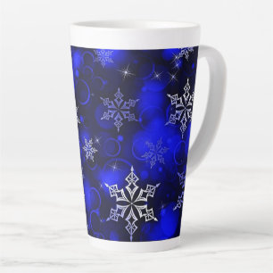Royal Blue Snowflake Motif Latte Mug