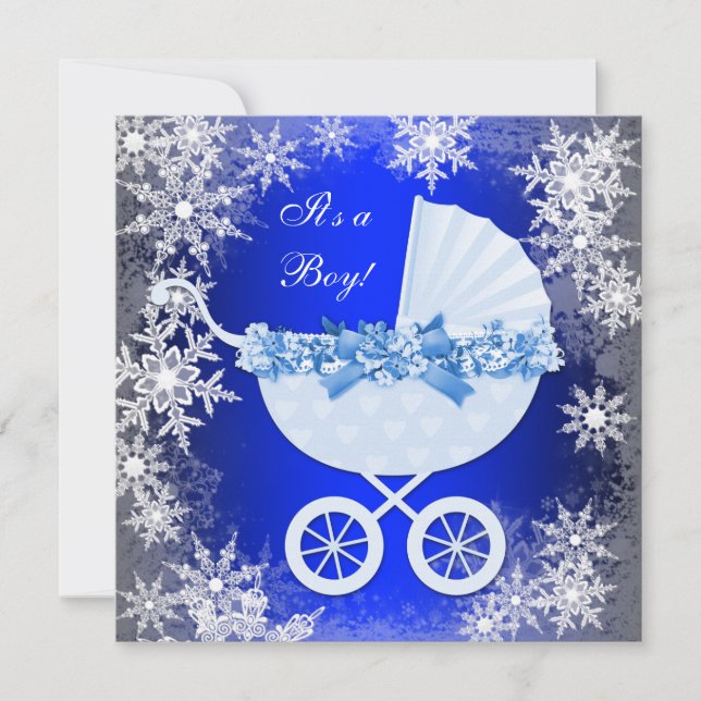 Royal Blue Snowflake Winter Wonderland Baby Shower Invitation (Front)