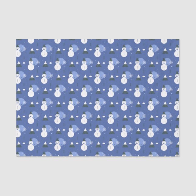 Royal Blue Snowman Christmas Pattern Tissue Paper (Front)