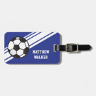 Royal Blue Soccer Stripes Personalised Luggage Tag