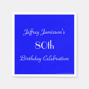 Royal Blue Solid 80th Birthday Party Paper Napkin