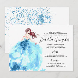 Royal Blue Sparkle Dress Quinceañera Invitation