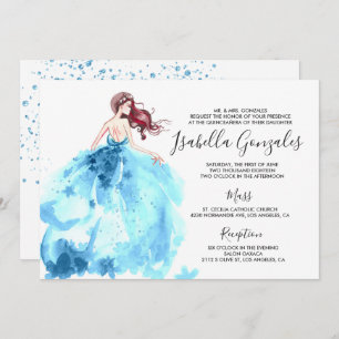 Royal Blue Sparkle Dress Quinceañera Invitation