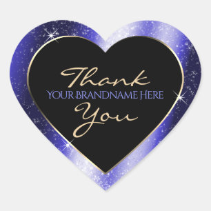 Royal Blue Sparkle Glitter Frame Thank You Heart Sticker