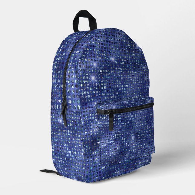 Royal Blue Sparkly Faux Sequins Printed Backpack (Back Corner Left)