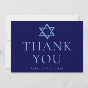 Royal Blue Star of David Bar Mitzvah Thank You Card