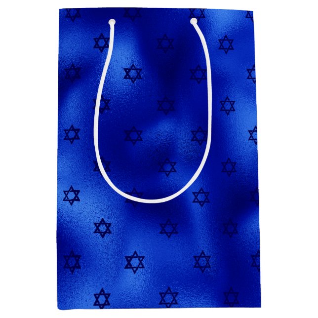 Royal Blue Star of David Hanukkah Medium Gift Bag (Front)