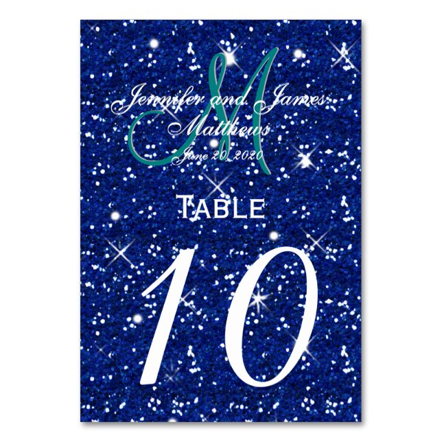 Royal Blue Starry Night Wedding Table Number Card (Front)