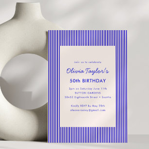 Royal Blue Stripe Milestone 50th Birthday Party Invitation