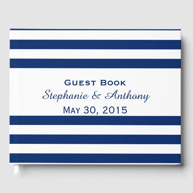 Royal Blue Striped Rehearsal Dinner Guest Book (Front)