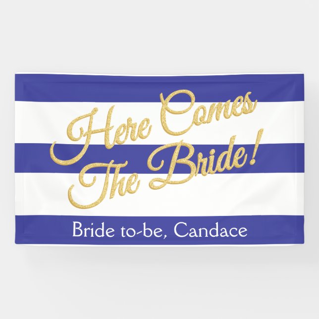 Royal Blue, Stripes & Glitter Bridal Shower Banner (Horizontal)