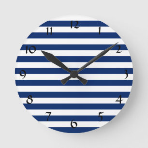 Royal Blue Stripes Pattern Round Clock