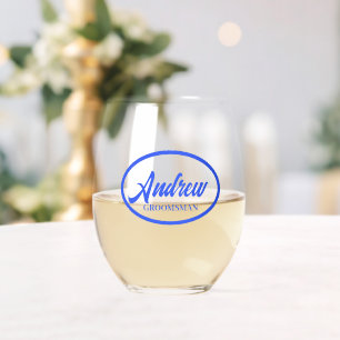 Royal Blue Stylised Name Wedding Groomsman Glass