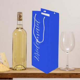 Royal Blue Stylised Script Wedding Bridesmaid Wine Gift Bag
