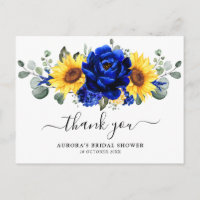Royal Blue Sunflower Bridal Shower Thank you