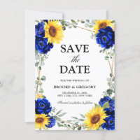 Royal Blue Sunflower Geometric Save the date