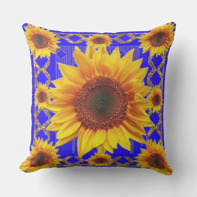 Royal Blue Sunflower Pattern Outdoor Cushion (Front)