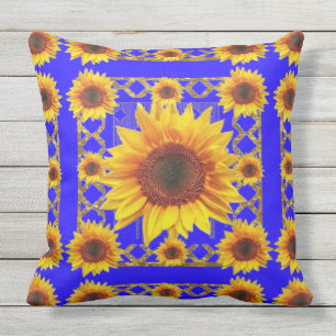 Royal Blue Sunflower Pattern Outdoor Cushion
