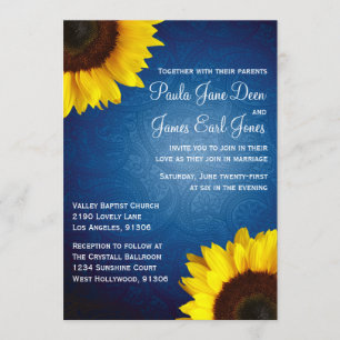 Royal Blue & Sunflower Wedding Invitation