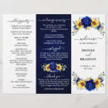 Royal Blue Sunflower Wedding Tri-fold Program card<br><div class="desc">Elegant and modern rustic country wedding tri fold program card features bright yellow sunflower, Royal blue peonies , baby’s breath, gypsophila floral frame / wreath with eucalyptus leaves. Please find more matching designs and variations from my "blissweddingpaperie" store. And feel free to contact me for further customisation or matching items....</div>