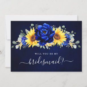 Royal Blue Sunflower Will you be my Bridesmaid Inv Invitation