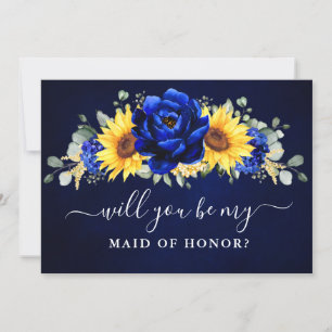 Royal Blue Sunflower Will you be my Maid of Honour Invitation