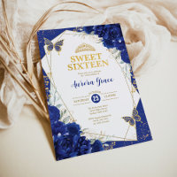 Royal Blue Sweet 16 Butterflies Geometric Party