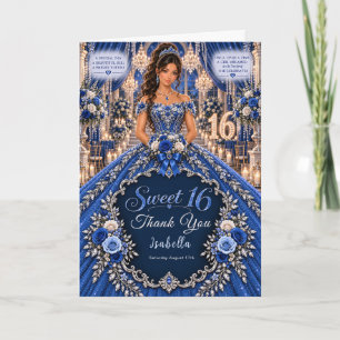 Royal Blue Sweet 16 Celebration Thank You Card