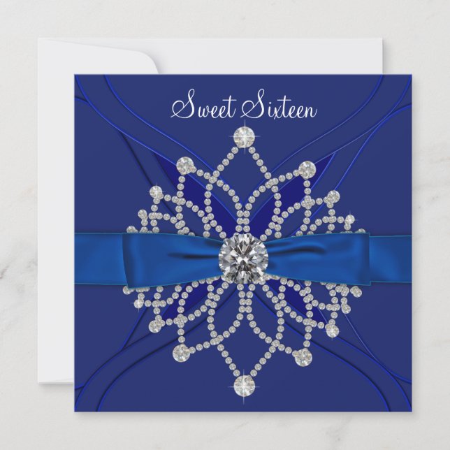 Royal Blue Sweet Sixteen Birthday Party Invitation (Front)