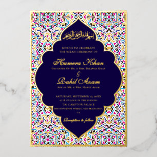 Royal Blue Teal Ivory Floral Motif Muslim Wedding