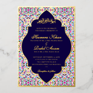Royal Blue Teal Ivory Floral Motif Muslim Wedding