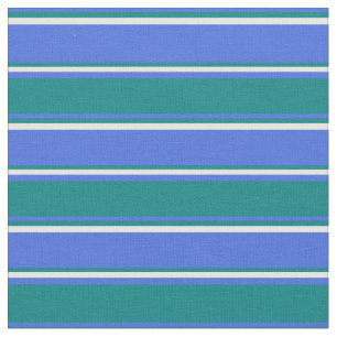 Royal Blue, Teal & White Lines/Stripes Pattern Fabric