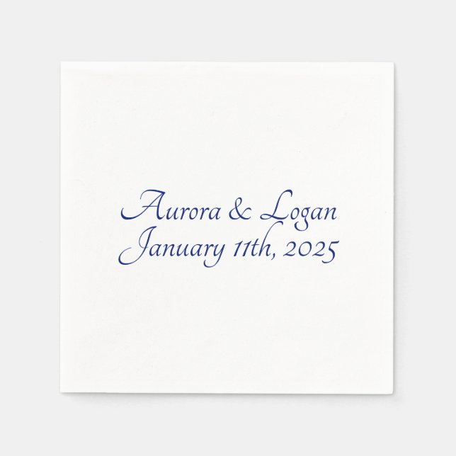 Royal Blue Text Traditional Wedding Cocktail Napkin (Front)