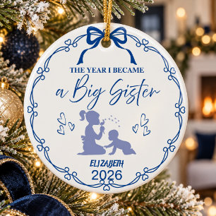 Royal Blue The Year I Became A Big Sister Custom Ceramic Ornament