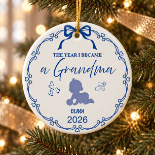 Royal Blue The Year I Became A Grandma Custom Name Ceramic Ornament