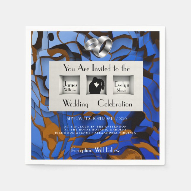 Royal Blue Theme Contemporary Modern Abstract Napkin (Front)
