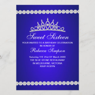 Royal Blue Tiara Sweet Sixteen Birthday Invitation
