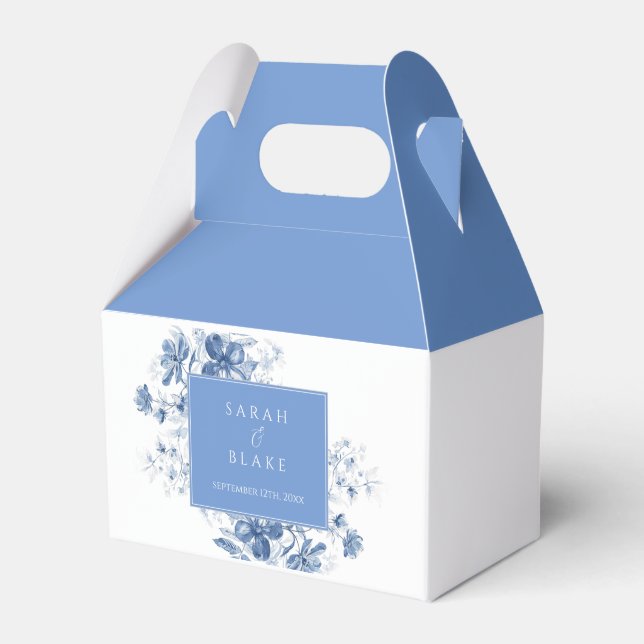 Royal Blue Toile Floral  Favour Box (Front Side)