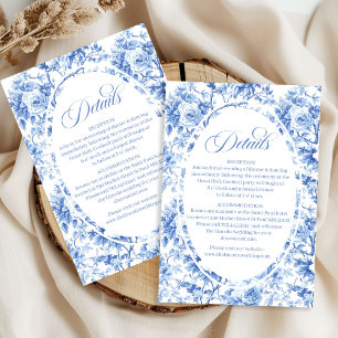 Royal blue toile floral wedding accommodation  enclosure card