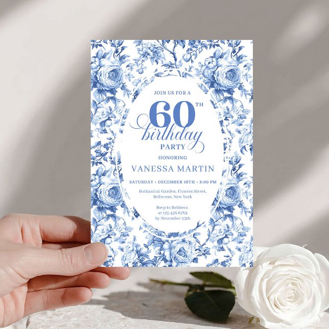 Royal Blue Toile Roses 60th Birthday Invite Printa (Royal Blue Toile Roses 60th Birthday Invite Printable

)