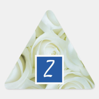 Royal Blue Trendy Custom Monogram | White Roses Triangle Sticker