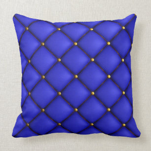 Royal Blue Tufted Leather Look Print Pillow