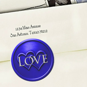 Royal Blue Two Hearts Intertwined Wedding Classic Round Sticker