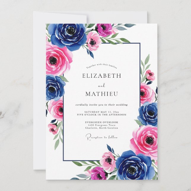 Royal Blue Vibrant Romantic Wedding Invitation (Front)