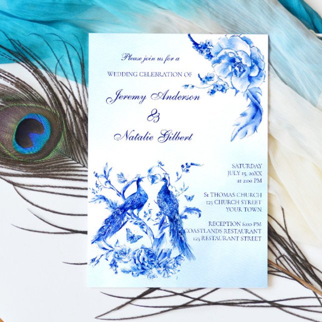 Royal blue victorian peacock  wedding invite  (Creator Uploaded)